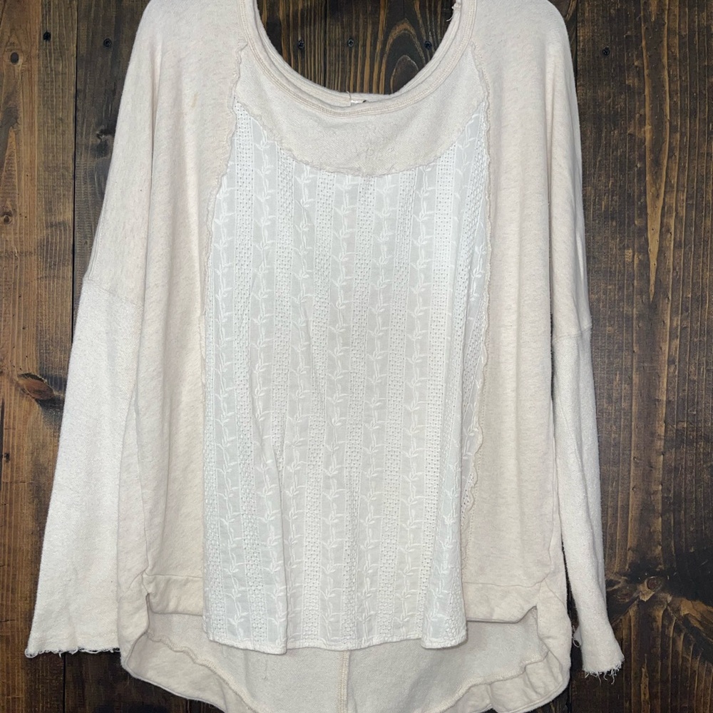 Free People Cream Long Sleeve Top with Lace Detail